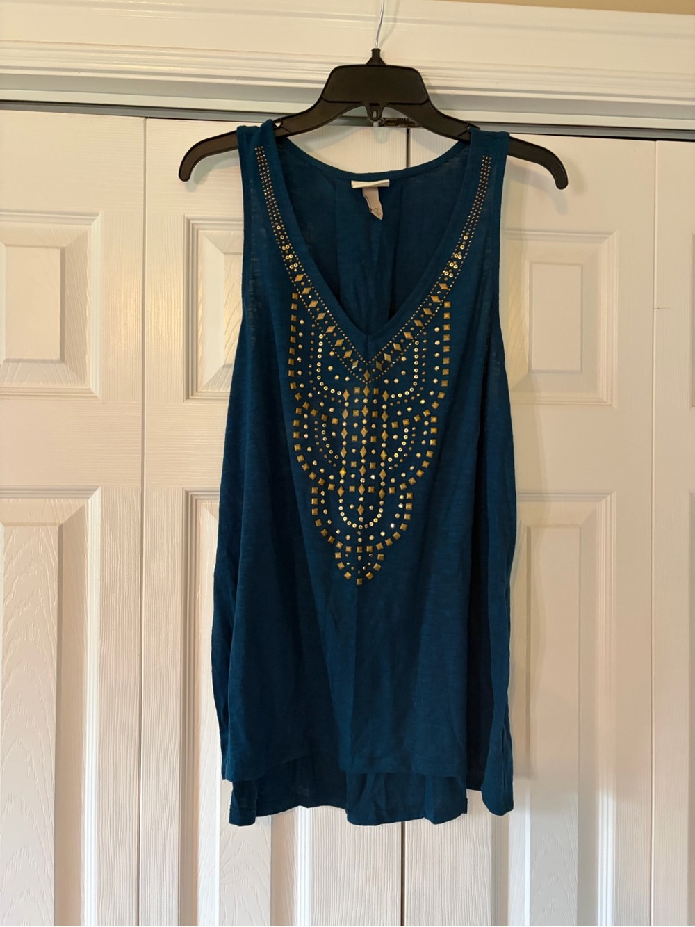 Knox Rose Teal Studded V-Neck Tank Top